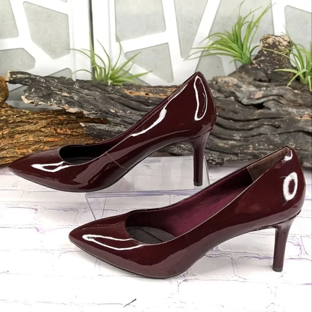 Rockport Total Motion 75mm Wine Burgundy Patent Pointed Toe Pump Heel